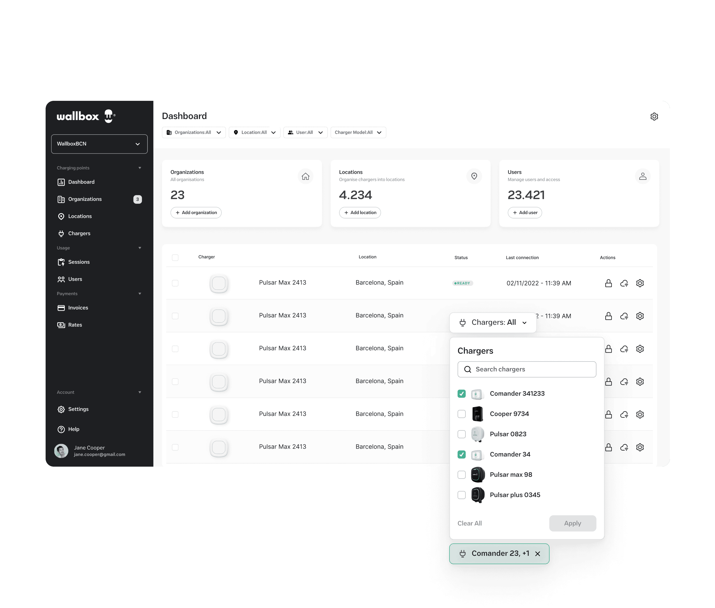 Charger list MyWallbox elektromos autó töltő fizetős töltőpont