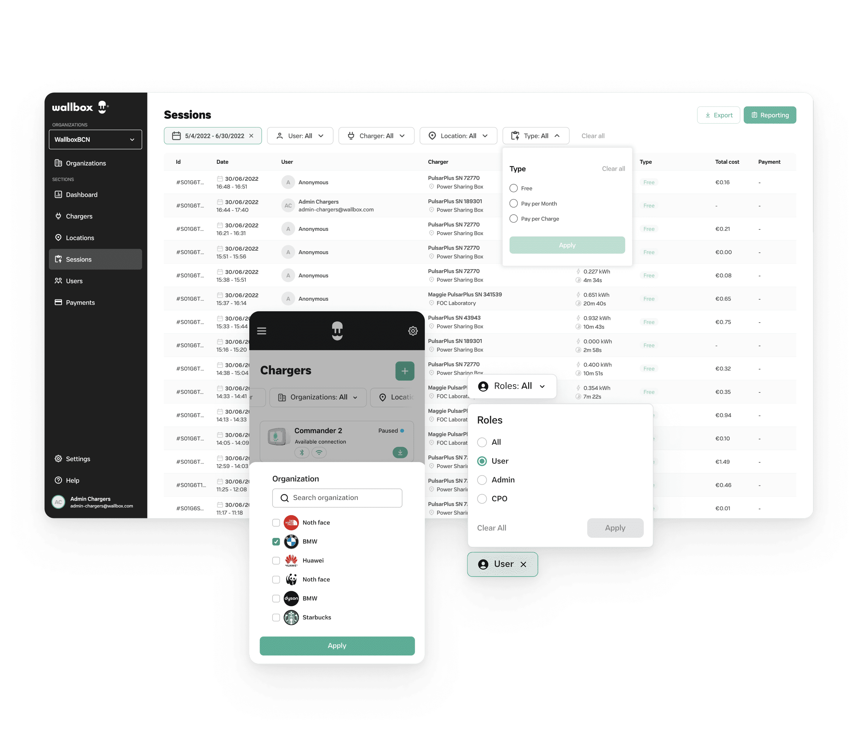 filters MyWallbox elektromos autó töltő business alkalmazás